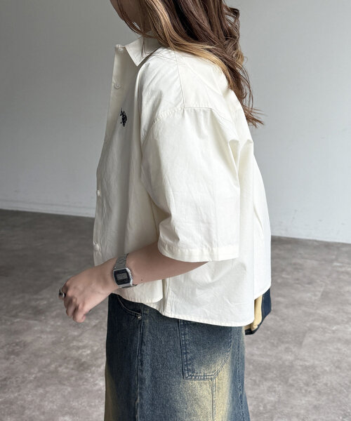 CPCM(シーピーシーエム)の「短丈シャツ(シャツ/ブラウス・レディース・サックスブルー/アイボリー/グリーン/ブラウン/チャコールグレー・FREE)」の7枚目の写真