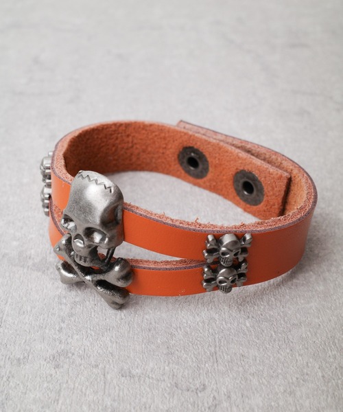 スカルモチーフ レザーブレスレット