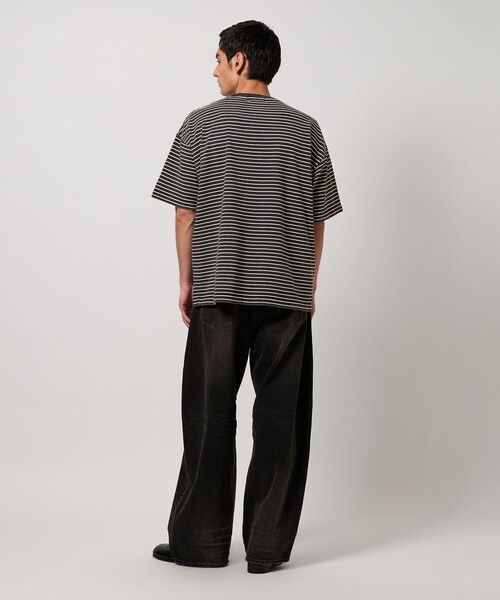MONKEY TIME（モンキータイム）の「アシッドウォッシュ ボーダー Tシャツ（Tシャツ/カットソー・メンズ・パープル/ブラック・S/M/L/XL）」の9枚目の写真