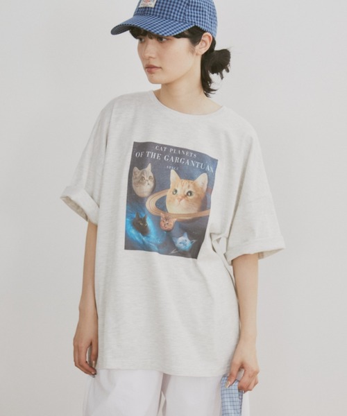 MERLOT（メルロー）の「宇宙ネコプリント BIG T（Tシャツ/カットソー・レディース・ホワイト/ライトグレー・FREE）」の16枚目の写真