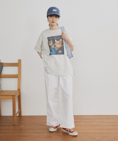 MERLOT（メルロー）の「宇宙ネコプリント BIG T（Tシャツ/カットソー・レディース・ホワイト/ライトグレー・FREE）」の17枚目の写真