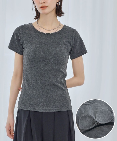 Ampirula(アンピルーラ)の「美ラインデイリーベーシックカップ付Tシャツ(Tシャツ/カットソー・レディース・グレー/ブラック/ホワイト・FREE)」の3枚目の写真
