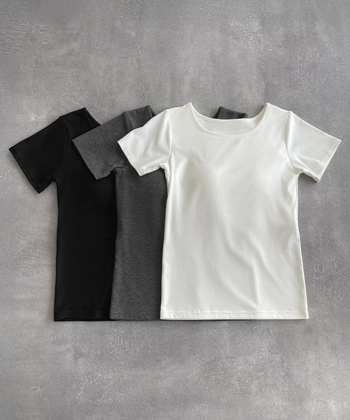 1% tシャツ白　 2025年SS 新品タグ付 2025SS】美ラインデイリーベーシックカップ付Tシャツ【洗える