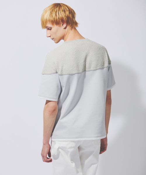 DESIGNWORKS(デザインワークス)の「【ストレッチポンチ】ニット ドッキング Tシャツ(Tシャツ/カットソー・メンズ・ライトグレー/ホワイト/ブラック・46/50/48)」の1枚目の写真