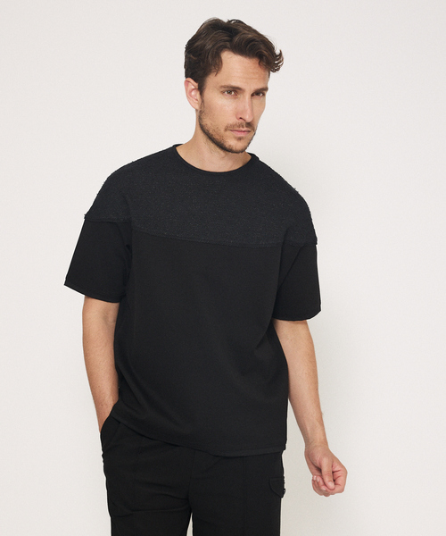 DESIGNWORKS(デザインワークス)の「【ストレッチポンチ】ニット ドッキング Tシャツ(Tシャツ/カットソー・メンズ・ライトグレー/ホワイト/ブラック・46/50/48)」の3枚目の写真