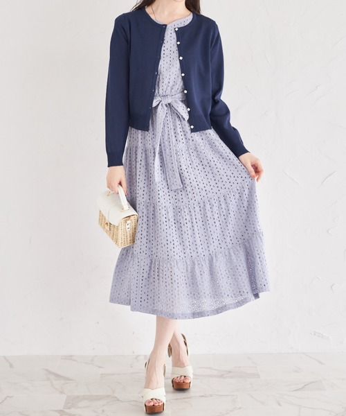 tocco closet(トッコ クローゼット)の「UVカット&接触冷感&ハンドウォッシュ♪超強撚フラワー釦カーディガン(カーディガン/ボレロ・レディース・ラベンダー/レモンイエロー/ネイビー/オフホワイト・M)」の10枚目の写真
