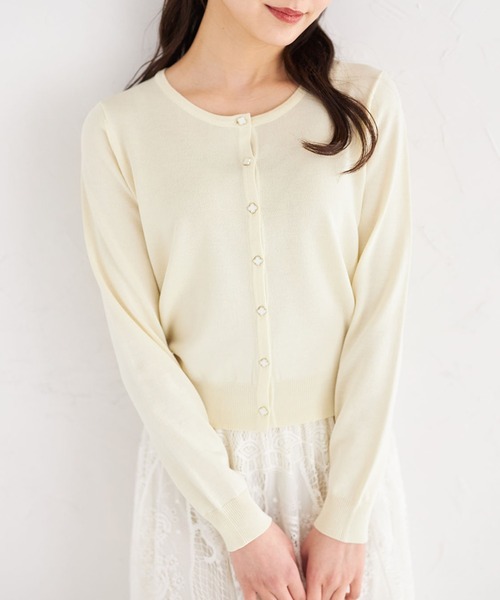 tocco closet(トッコ クローゼット)の「UVカット&接触冷感&ハンドウォッシュ♪超強撚フラワー釦カーディガン(カーディガン/ボレロ・レディース・ラベンダー/レモンイエロー/ネイビー/オフホワイト・M)」の20枚目の写真