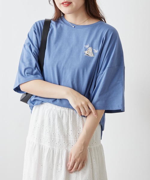 continuer de NICE CLAUP(コンティニューデナイスクラップ)の「おばけプリントBIGT(Tシャツ/カットソー・レディース・オフホワイト/ブルー/ピンク/スミクロ・FREE)」の3枚目の写真