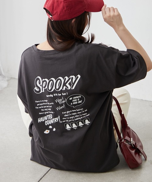 continuer de NICE CLAUP(コンティニューデナイスクラップ)の「おばけプリントBIGT(Tシャツ/カットソー・レディース・オフホワイト/ブルー/ピンク/スミクロ・FREE)」の5枚目の写真