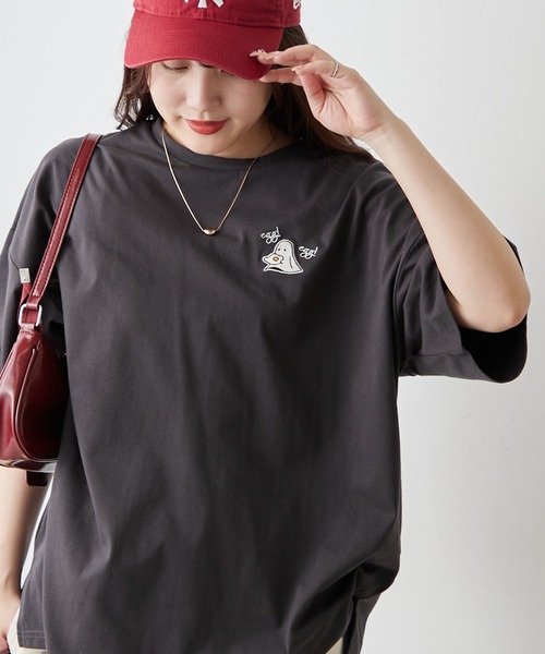 continuer de NICE CLAUP(コンティニューデナイスクラップ)の「おばけプリントBIGT(Tシャツ/カットソー・レディース・オフホワイト/ブルー/ピンク/スミクロ・FREE)」の10枚目の写真