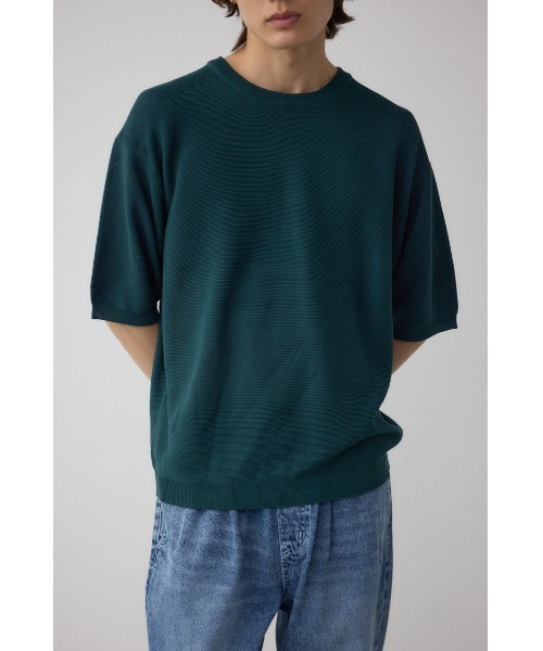 AZUL by moussy(アズールバイマウジー)の「ベーシックガーター5分袖ニット(ニット/セーター・メンズ・グリーン/ブラック/ライトグレー・MEDIUM/LARGE)」の1枚目の写真