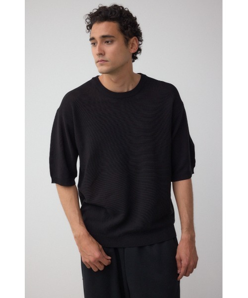 AZUL by moussy(アズールバイマウジー)の「ベーシックガーター5分袖ニット(ニット/セーター・メンズ・グリーン/ブラック/ライトグレー・MEDIUM/LARGE)」の5枚目の写真
