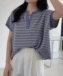 aimoha | 【aimoha】Yヘンリーネックボーダーリラックスプルオーバー (SS)(Tシャツ/カットソー)