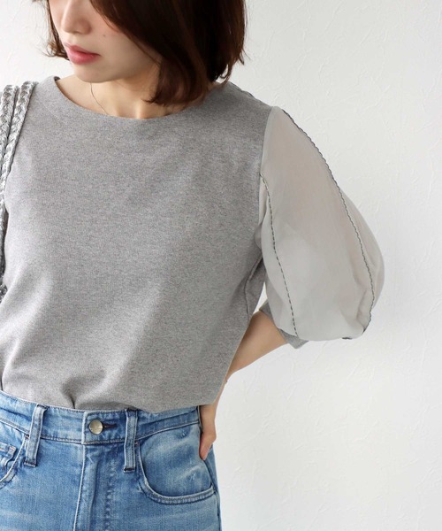 Jines(ジネス)の「袖刺繍7分袖プルオーバーカットソー(Tシャツ/カットソー・レディース・グレー/ブラック/ホワイト・38)」の3枚目の写真