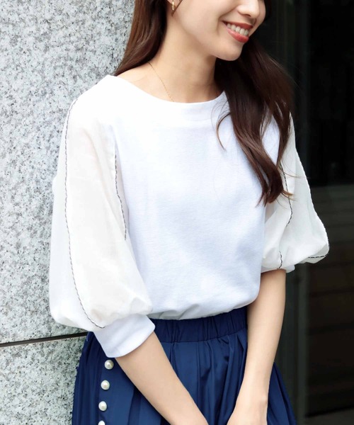 Jines(ジネス)の「袖刺繍7分袖プルオーバーカットソー(Tシャツ/カットソー・レディース・グレー/ブラック/ホワイト・38)」の2枚目の写真