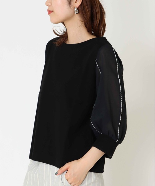 Jines(ジネス)の「袖刺繍7分袖プルオーバーカットソー(Tシャツ/カットソー・レディース・グレー/ブラック/ホワイト・38)」の6枚目の写真