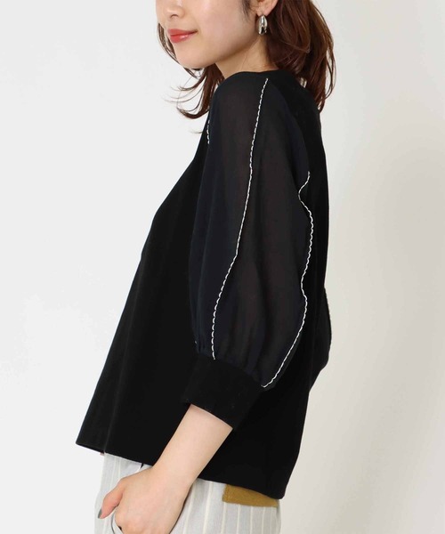 Jines(ジネス)の「袖刺繍7分袖プルオーバーカットソー(Tシャツ/カットソー・レディース・グレー/ブラック/ホワイト・38)」の5枚目の写真