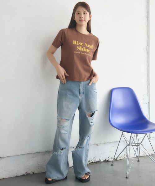 RETRO GIRL（レトロガール）の「フロッキーロゴチビTEE（Tシャツ/カットソー・レディース・ブラック/ブラウン/オフホワイト・FREE）」の11枚目の写真