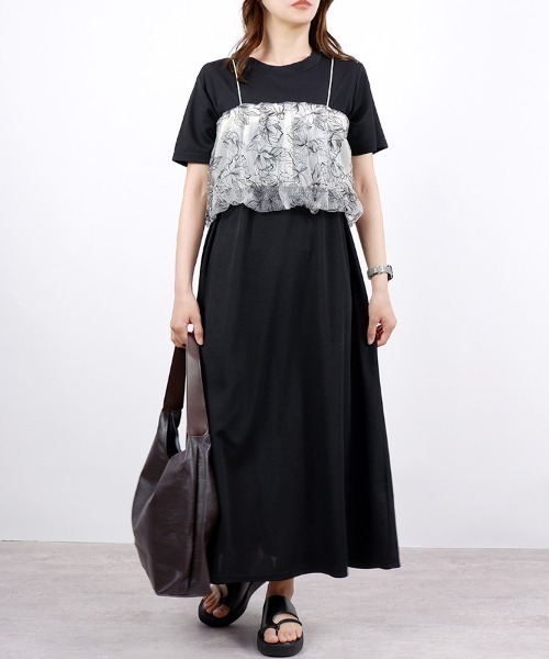 CLOTHY（クロシィ）の「【1枚でらくらくコーディネート！】フクレ半袖マキシワンピース（ワンピース・レディース・チャコールグレー/ブラック/ブラウン・MEDIUM）」の5枚目の写真