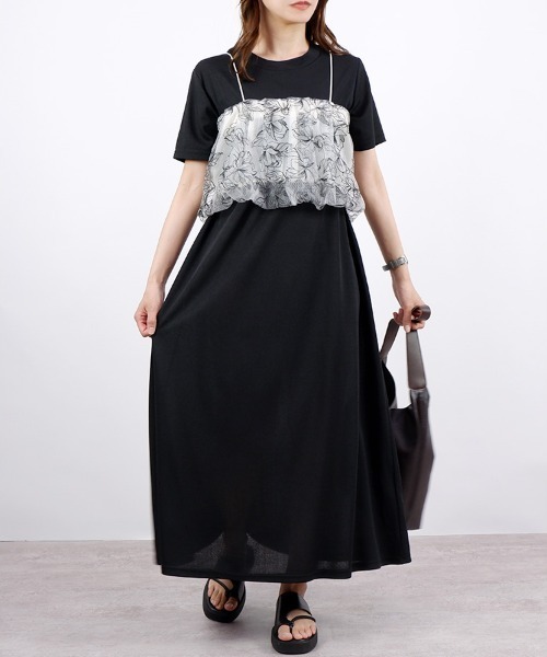 CLOTHY（クロシィ）の「【1枚でらくらくコーディネート！】フクレ半袖マキシワンピース（ワンピース・レディース・チャコールグレー/ブラック/ブラウン・MEDIUM）」の4枚目の写真