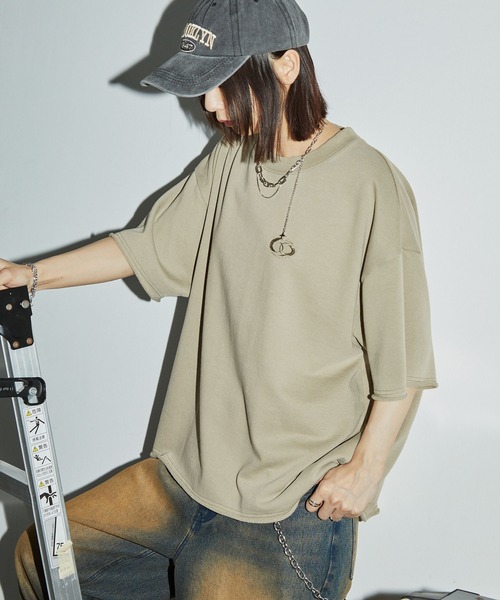 Anchor Smith(アンカー スミス)の「ヴィンテージ加工 ワンポイント刺繍 カットオフ半袖スウェット(Tシャツ/カットソー・レディース・ブラック/グレイッシュベージュ/ブラウン・M/L)」の1枚目の写真