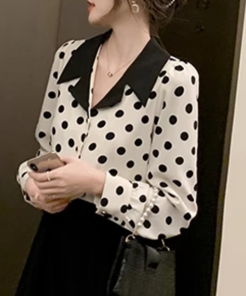 yuw オーバシャツ　チュニックシャツ　水玉　ドット　ビッグシルエット yuw オーバシャツ チュニックシャツ 水玉 ドット ビッグ