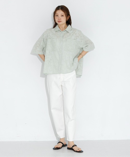 URBAN RESEARCH Sonny Label（アーバンリサーチサニーレーベル）の「コットンボタニカル柄ジャガードシャツ（シャツ/ブラウス・レディース・ミント/オフホワイト/チャコールグレー・FREE）」の8枚目の写真