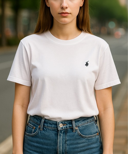 BEVERLY HILLS POLO CLUB(ビバリーヒルズポロクラブ)の「【BEVERLY HILLS POLO CLUB/ビバリーヒルズポロクラブ】天竺 ワンポイント刺繍 半袖Tシャツ(Tシャツ/カットソー・レディース・ブラック/オフホワイト/オートミール/モカ/グリーン/ダークオレンジ/パープル・L/M)」の2枚目の写真