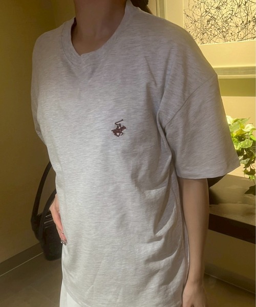BEVERLY HILLS POLO CLUB(ビバリーヒルズポロクラブ)の「【BEVERLY HILLS POLO CLUB/ビバリーヒルズポロクラブ】天竺 ワンポイント刺繍 半袖Tシャツ(Tシャツ/カットソー・レディース・ブラック/オフホワイト/オートミール/モカ/グリーン/ダークオレンジ/パープル・L/M)」の20枚目の写真