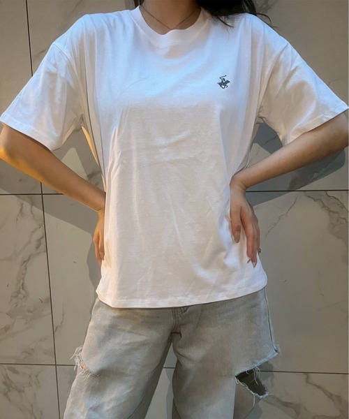 BEVERLY HILLS POLO CLUB(ビバリーヒルズポロクラブ)の「【BEVERLY HILLS POLO CLUB/ビバリーヒルズポロクラブ】天竺 ワンポイント刺繍 半袖Tシャツ(Tシャツ/カットソー・レディース・ブラック/オフホワイト/オートミール/モカ/グリーン/ダークオレンジ/パープル・L/M)」の11枚目の写真