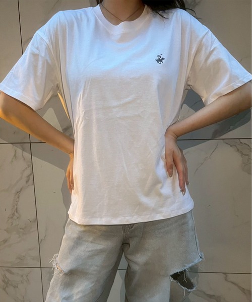 BEVERLY HILLS POLO CLUB(ビバリーヒルズポロクラブ)の「【BEVERLY HILLS POLO CLUB/ビバリーヒルズポロクラブ】天竺 ワンポイント刺繍 半袖Tシャツ(Tシャツ/カットソー・レディース・ブラック/オフホワイト/オートミール/モカ/グリーン/ダークオレンジ/パープル・L/M)」の12枚目の写真