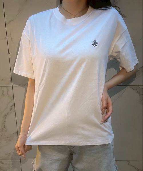 BEVERLY HILLS POLO CLUB(ビバリーヒルズポロクラブ)の「【BEVERLY HILLS POLO CLUB/ビバリーヒルズポロクラブ】天竺 ワンポイント刺繍 半袖Tシャツ(Tシャツ/カットソー・レディース・ブラック/オフホワイト/オートミール/モカ/グリーン/ダークオレンジ/パープル・L/M)」の13枚目の写真
