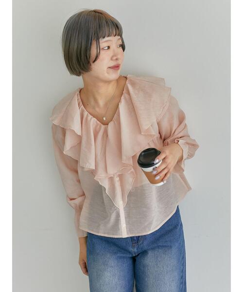 ehka sopo（エヘカソポ）の「シアーラッフルブラウス（シャツ/ブラウス・レディース・キナリ/ピンク/グリーン・F）」の18枚目の写真