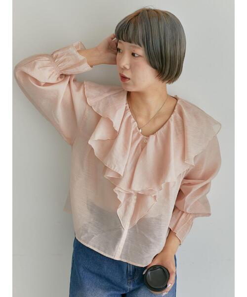 ehka sopo（エヘカソポ）の「シアーラッフルブラウス（シャツ/ブラウス・レディース・キナリ/ピンク/グリーン・F）」の19枚目の写真