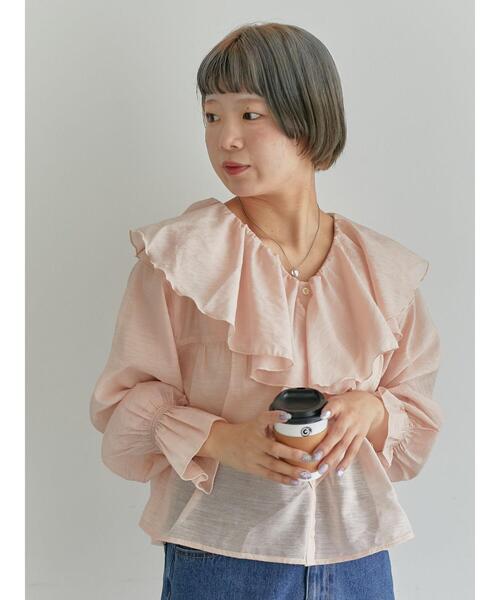 ehka sopo（エヘカソポ）の「シアーラッフルブラウス（シャツ/ブラウス・レディース・キナリ/ピンク/グリーン・F）」の20枚目の写真