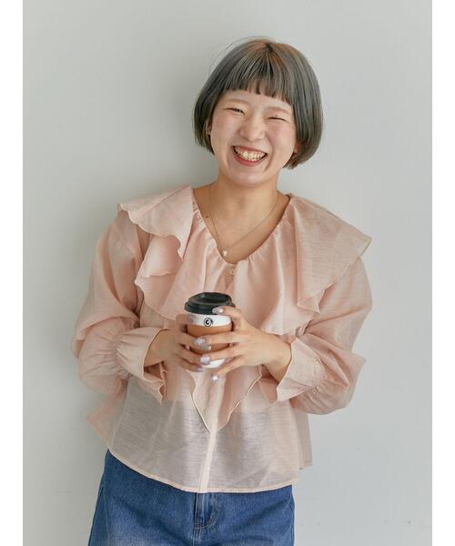 ehka sopo（エヘカソポ）の「シアーラッフルブラウス（シャツ/ブラウス・レディース・キナリ/ピンク/グリーン・F）」の21枚目の写真