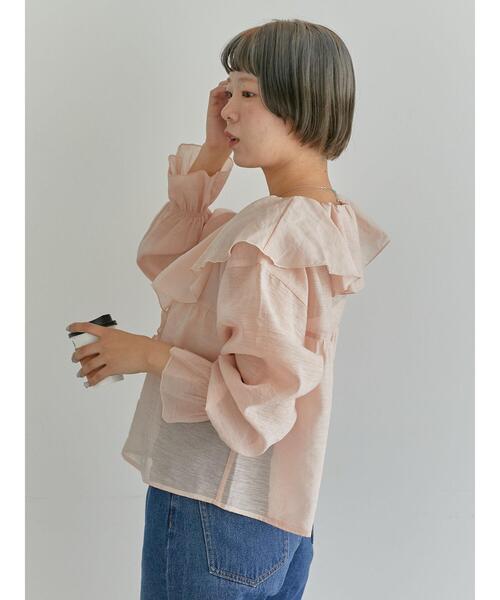 ehka sopo（エヘカソポ）の「シアーラッフルブラウス（シャツ/ブラウス・レディース・キナリ/ピンク/グリーン・F）」の22枚目の写真
