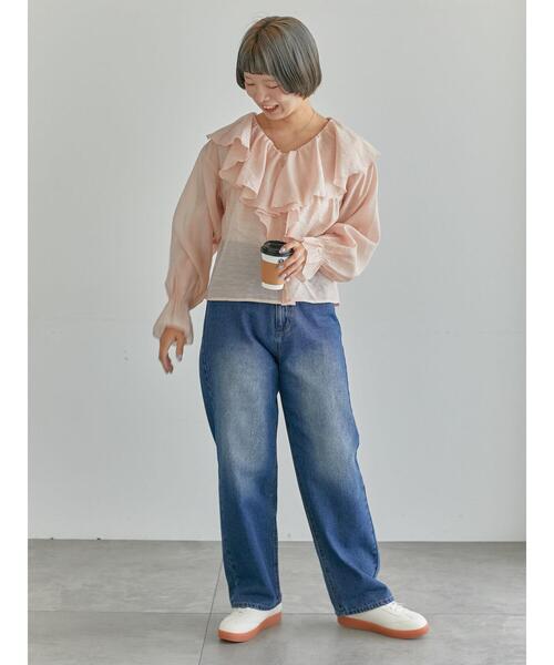 ehka sopo（エヘカソポ）の「シアーラッフルブラウス（シャツ/ブラウス・レディース・キナリ/ピンク/グリーン・F）」の4枚目の写真