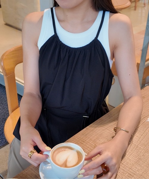CIEL'AIR（シエルエアー）の「DROST CAMI TOPS(ﾄﾞﾛｽﾄｷｬﾐﾄｯﾌﾟｽ）（キャミソール・レディース・ブラック/オフホワイト・MEDIUM）」の5枚目の写真