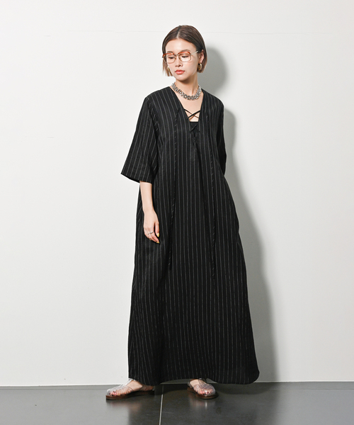 【新品未使用】シティショップ レースアップリネンドレス CITYSHOP（シティーショップ）の「LACE UP LINEN DRESS：ワンピース