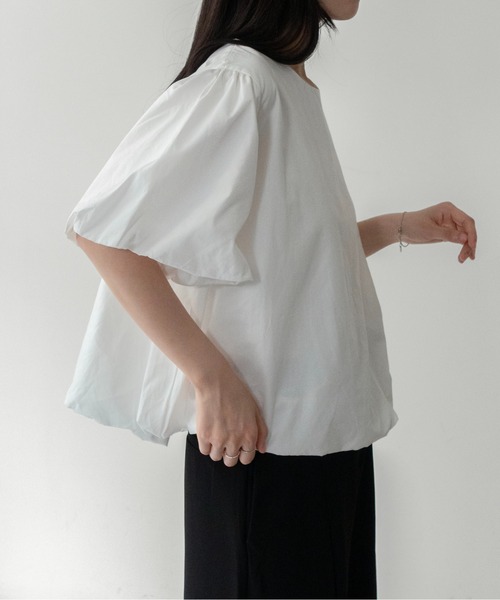 on:nue（オンニュ）の「【on:nue】[着用動画あり！/2色展開] バルーンスリーブ半袖ブラウス（シャツ/ブラウス・レディース・チェック/ホワイト・FREE）」の2枚目の写真