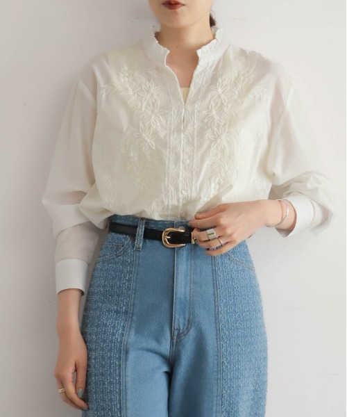 予約】インド綿刺繍 スキッパー長袖ブラウス | NOMBRE IMPAIR