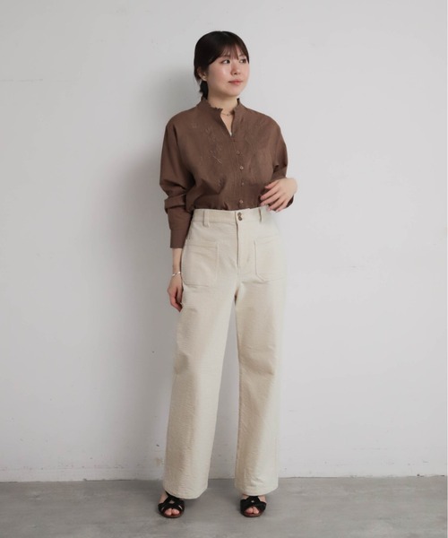 NOMBRE IMPAIR ノンブルアンペール インド綿刺繍 スキッパー長袖ブラウス 06-225-5 インド綿刺繍 スキッパー長袖ブラウス | NOMBRE IMPAIR