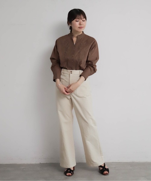 NOMBRE IMPAIR（ノンブルアンペール）の「インド綿刺繍　スキッパー長袖ブラウス（シャツ/ブラウス・レディース・ホワイト/ブラウン・FREE）」の14枚目の写真