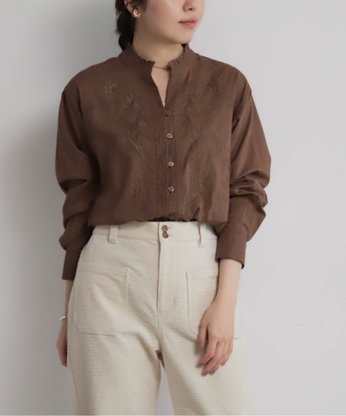 NOMBRE IMPAIR（ノンブルアンペール）の「インド綿刺繍　スキッパー長袖ブラウス（シャツ/ブラウス・レディース・ホワイト/ブラウン・FREE）」の12枚目の写真