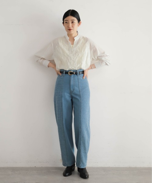 NOMBRE IMPAIR（ノンブルアンペール）の「インド綿刺繍　スキッパー長袖ブラウス（シャツ/ブラウス・レディース・ホワイト/ブラウン・FREE）」の4枚目の写真