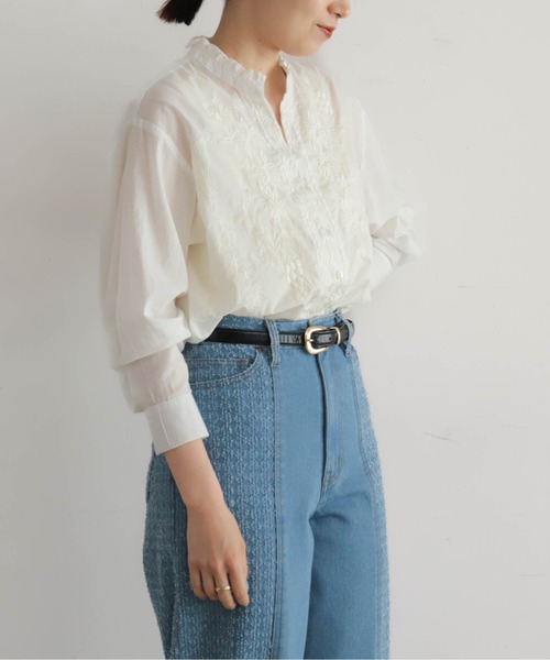 NOMBRE IMPAIR（ノンブルアンペール）の「インド綿刺繍　スキッパー長袖ブラウス（シャツ/ブラウス・レディース・ホワイト/ブラウン・FREE）」の11枚目の写真