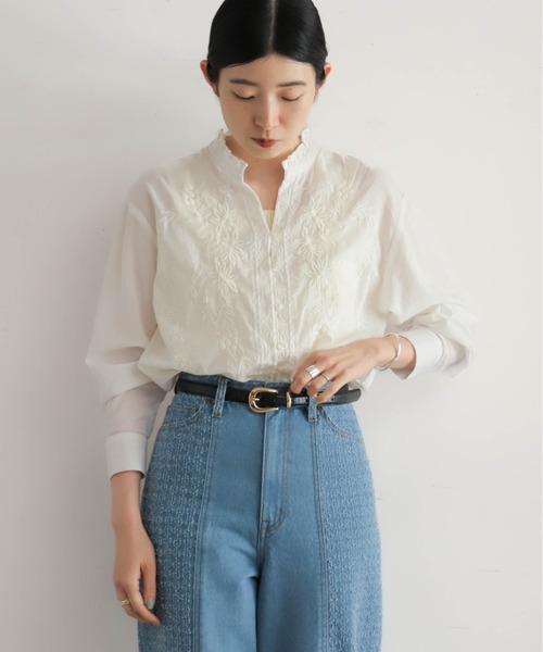 NOMBRE IMPAIR（ノンブルアンペール）の「インド綿刺繍　スキッパー長袖ブラウス（シャツ/ブラウス・レディース・ホワイト/ブラウン・FREE）」の5枚目の写真