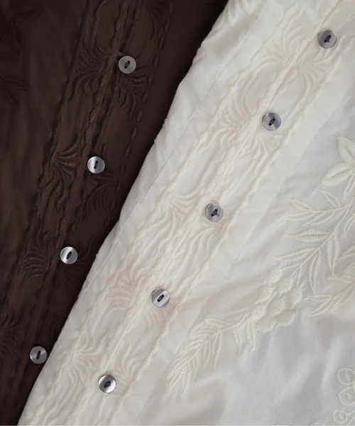 セール】インド綿刺繍 スキッパー長袖ブラウス（シャツ/ブラウス