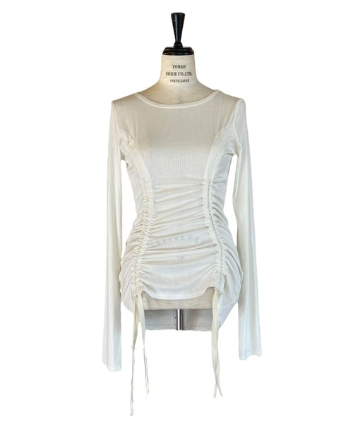 HONEY MI HONEY(ハニーミーハニー)の「drawstring rib cutsew(Tシャツ/カットソー・レディース・オフホワイト/サックスブルー/ブラック/ピンク・FREE)」の1枚目の写真
